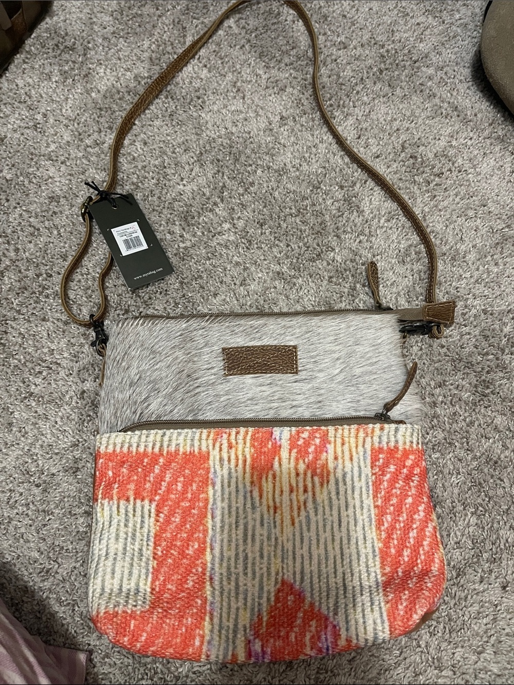 Myra Bag Two-Tone Hair-On-Hide and Coral Pattern Crossbody